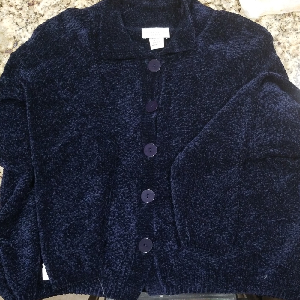 Navy cropped button up sweater